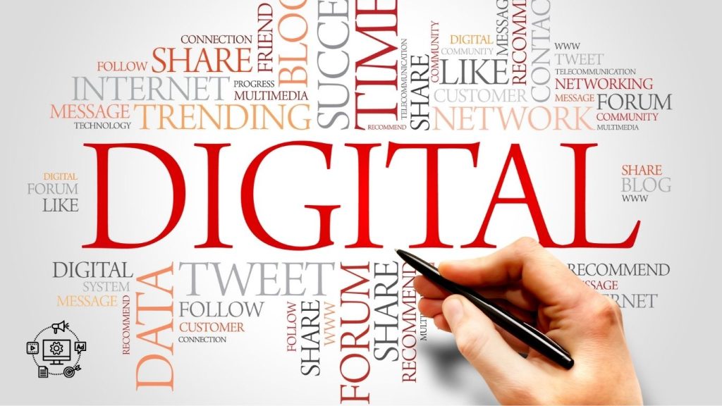 screen displaying digital marketing strategies with icon