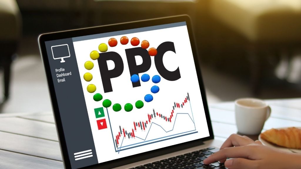 PPC growth concept with red graph arrow trending upward