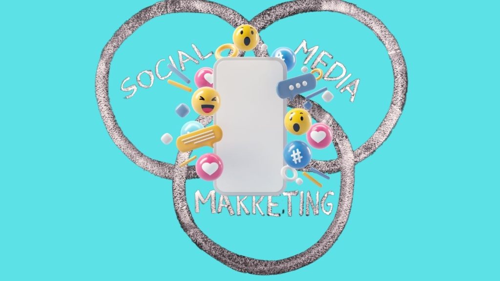 Mobile screen displaying social media apps with Social Media Marketing text overlay